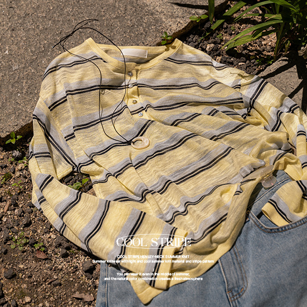 쿨 horizontal striped 헨리넥 Summer Knitwear