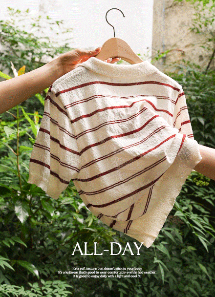 All Day Fluffy Horizontal Striped Collar Short-sleeve Knitwear Korea