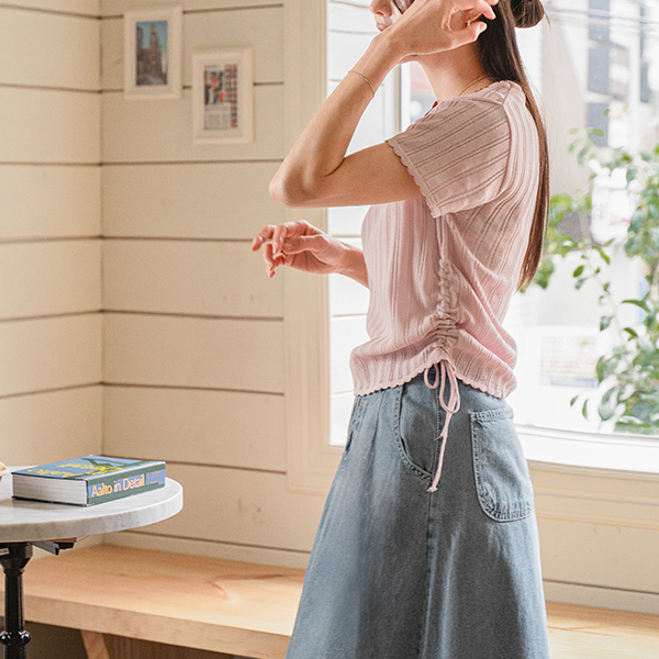 Side Shirring Wave Short-sleeve Knitwear