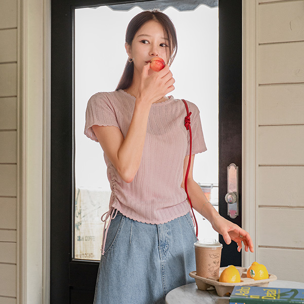 Side Shirring Wave Short-sleeve Knitwear