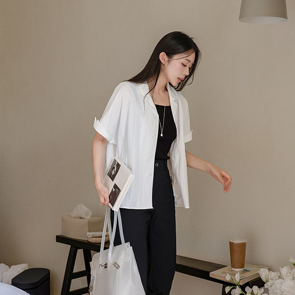 Clean Collar Cap Sleeve Rustle Shirt