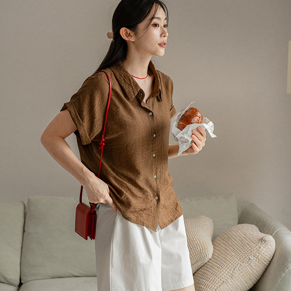 Cover 시어서커 캡소매 Shirt