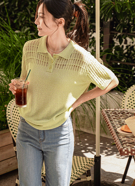 Almond Punching Collar Knitwear Korea