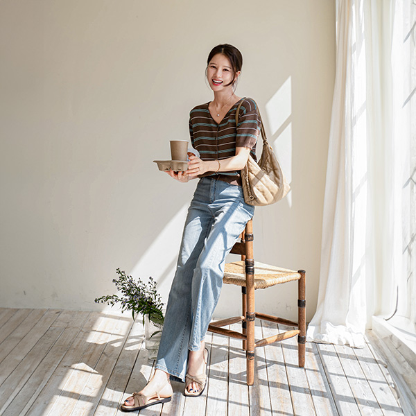 Clean Multi Stripe V-neck Cardigan