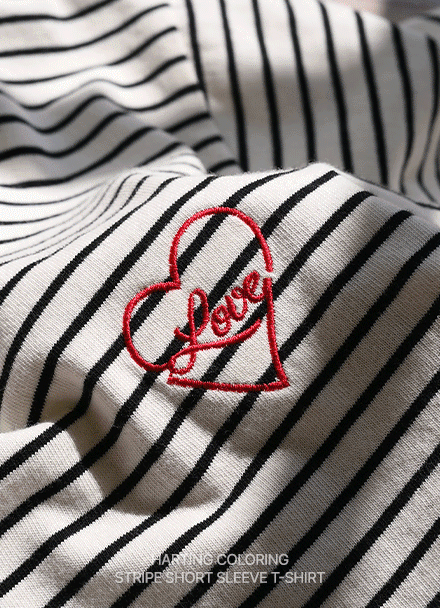 Hearting Color Matching Stripe Short-sleeve T-shirt Korea
