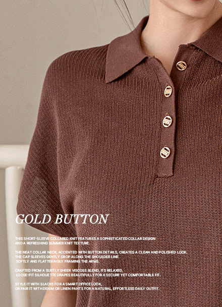 Gold Button Olive Viscose Summer Knitwear Korea