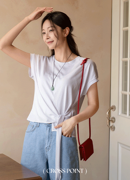 Slab Cross Point Cap Sleeve T-shirt Korea
