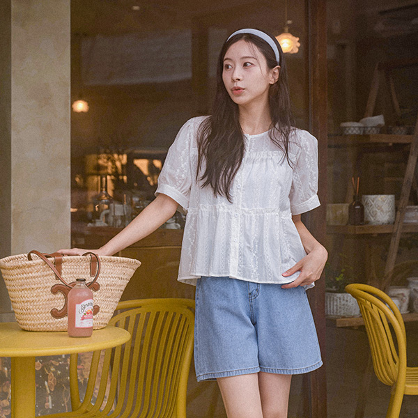 리브 자수 Freel Blouse