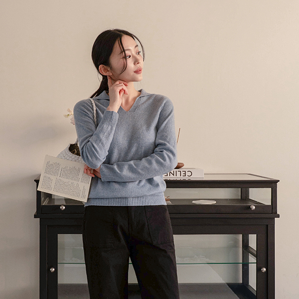 Open Collar Cashmere Wool Holment Knitwear