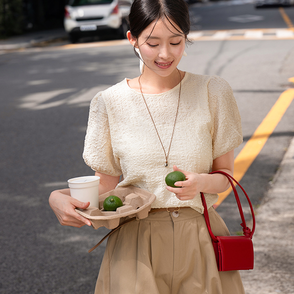 Wrinkle Volume Puff Blouse T-shirt