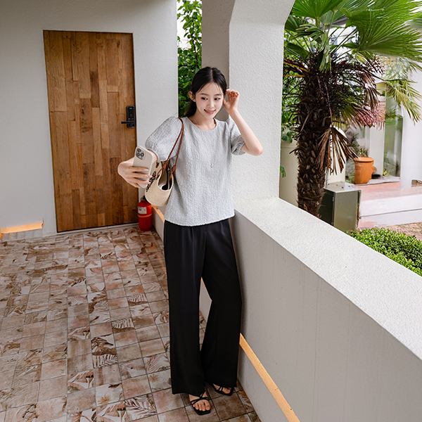 Wrinkle Volume Puff Blouse T-shirt