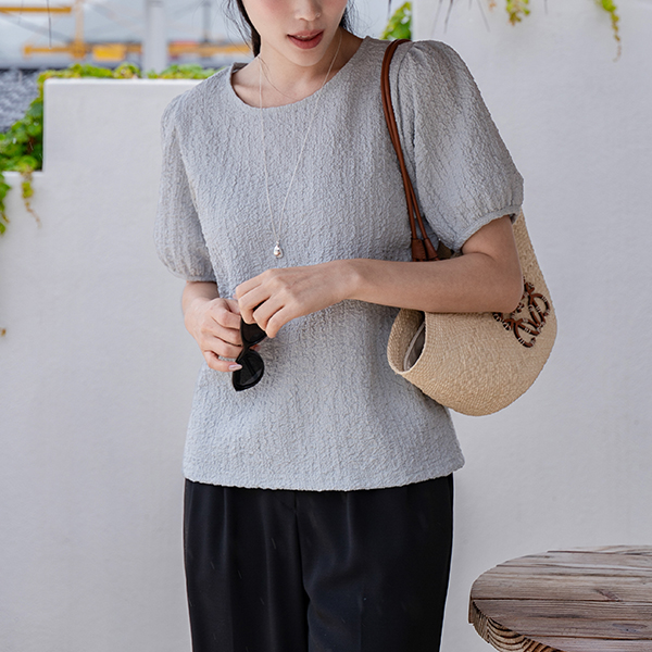 Wrinkle Volume Puff Blouse T-shirt