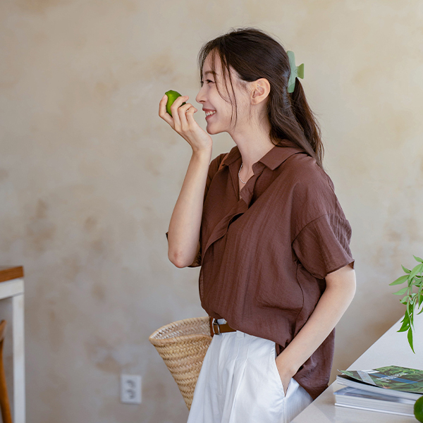 Open Frill Linen Shirt Blouse