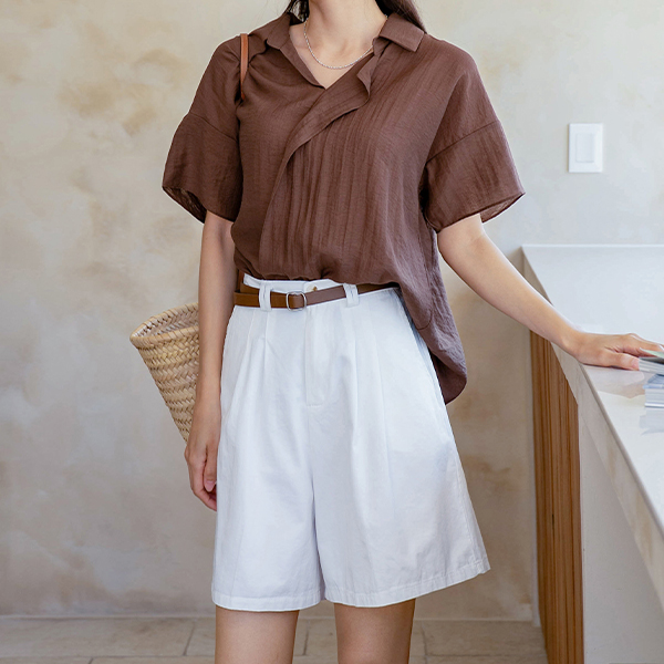 Open Frill Linen Shirt Blouse