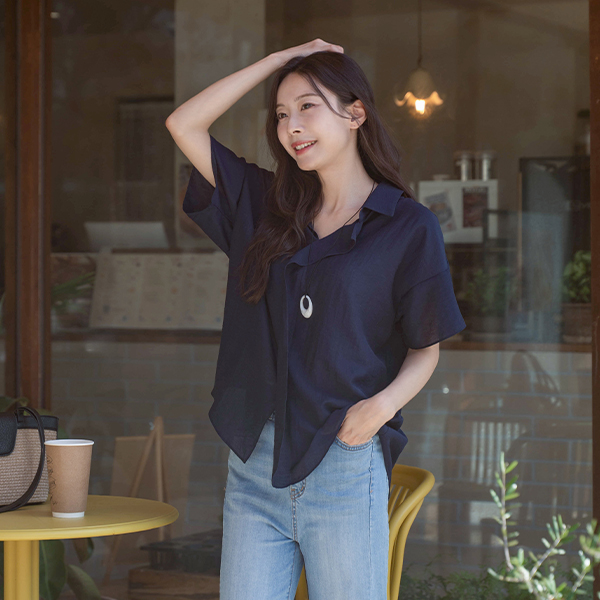 Open Frill Linen Shirt Blouse