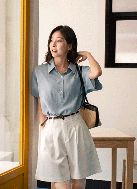 Silky Open Collar Blouse Korea