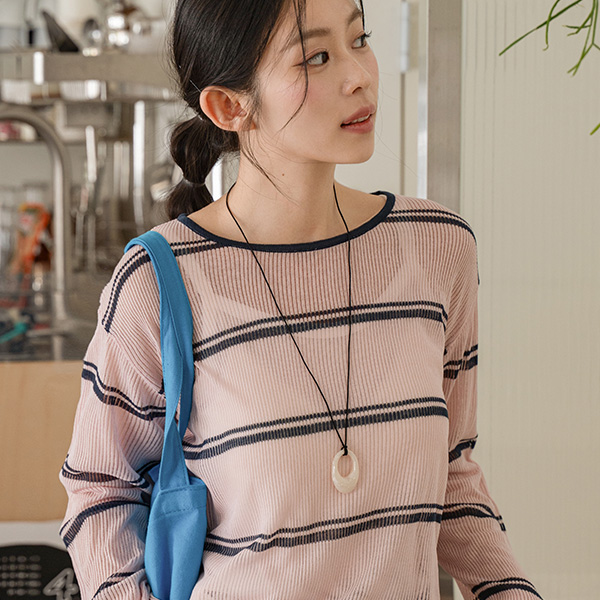 Horizontal Striped Corrugated  UV protection Knitwear