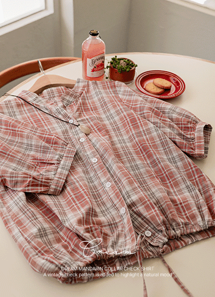 Cream China Neck Check Shirt Korea