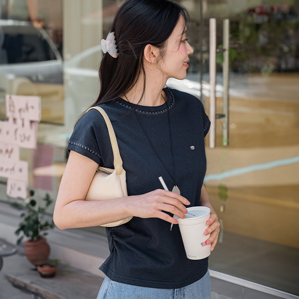 Stitch Poin Shirring Cap Sleeves T-shirt