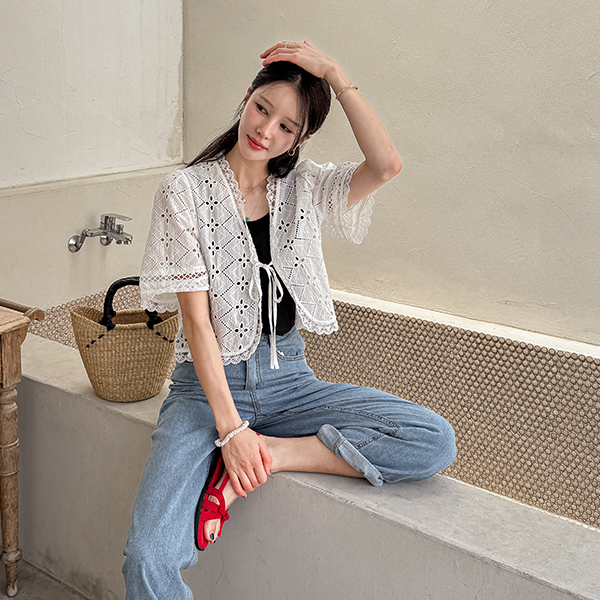 Punching lace Bolero String Cardigan