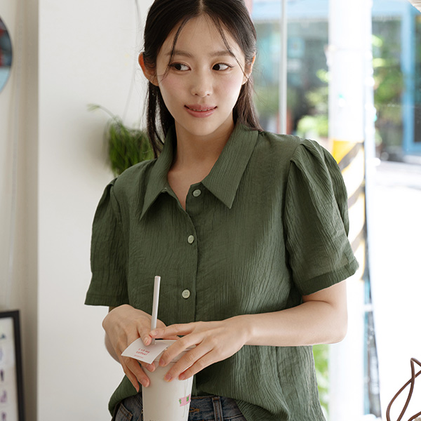 Collar Wrinkle Short-sleeve Blouse