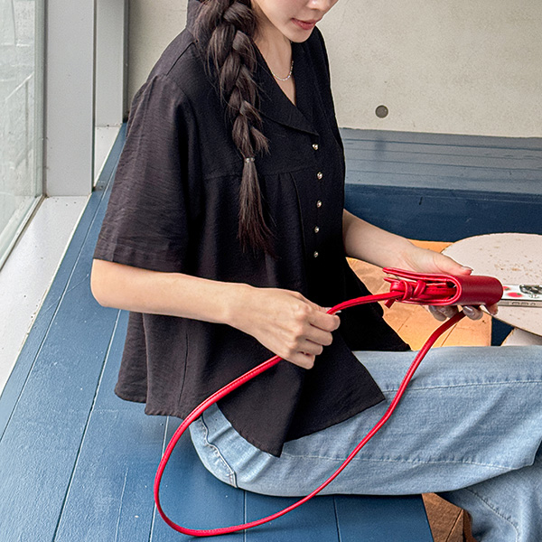 Seersucker Collar Short-sleeve Blouse
