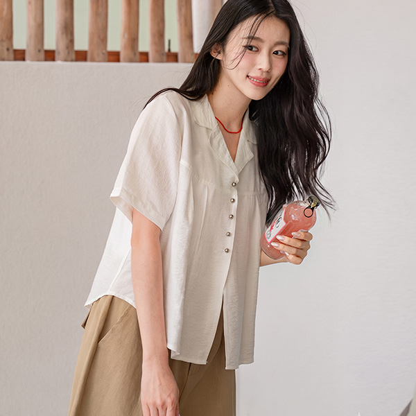 Seersucker Collar Short-sleeve Blouse