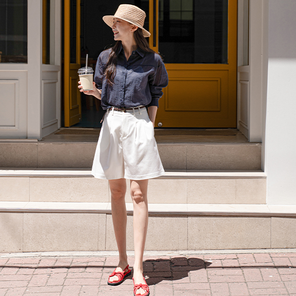 Delicate See-through Basic Collar Shirt