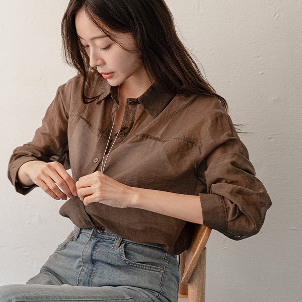 Delicate See-through Basic Collar Shirt