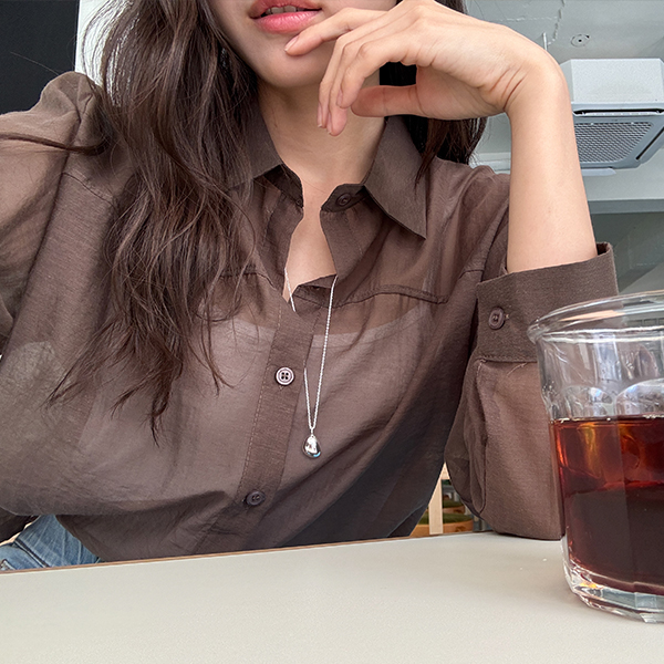 Delicate See-through Basic Collar Shirt
