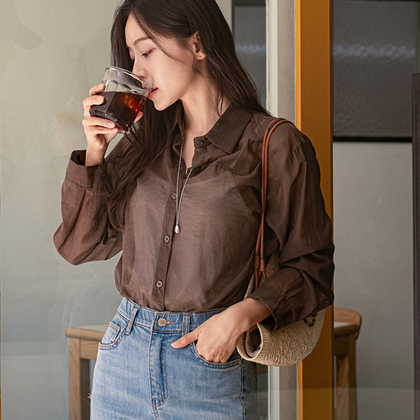 Delicate See-through Basic Collar Shirt