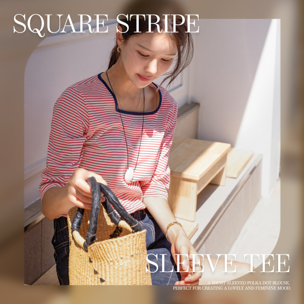 Square Stripe Half Sleeves T-shirt