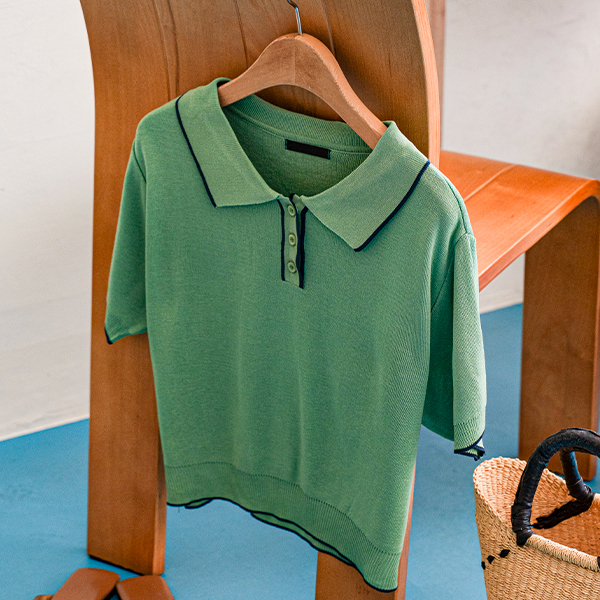 Points Color Matching Collar Knitwear