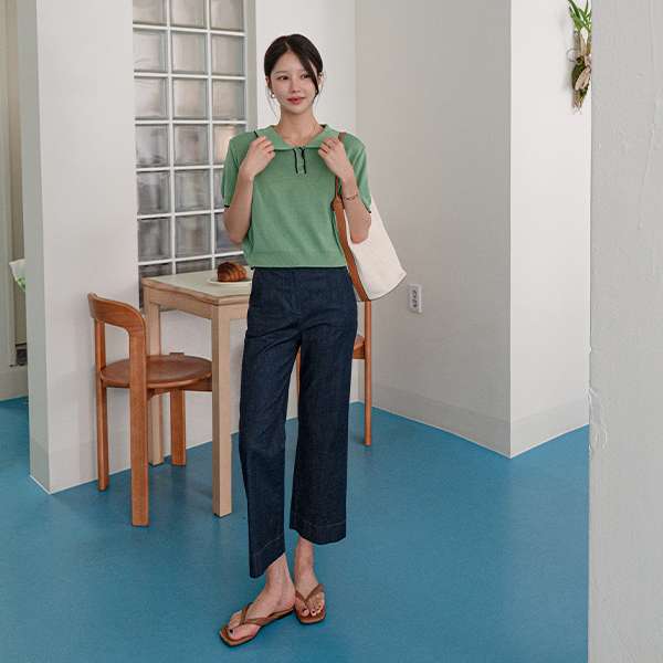 Points Color Matching Collar Knitwear