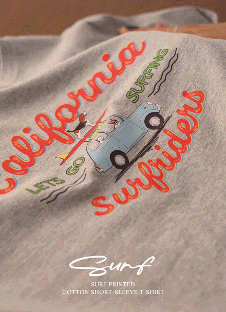Surf Printed Cotton Short-sleeve T-shirt Korea