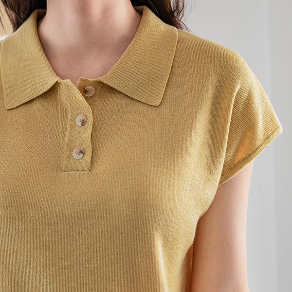 Marble Button Collar Cap Sleeve Knitwear