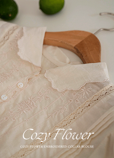 코지 Flower 자수 Collar Blouse Korea