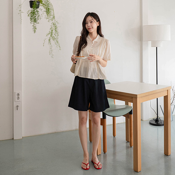 코지 Flower 자수 Collar Blouse