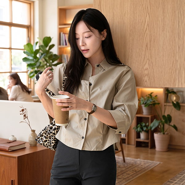 도쿄 line 핀턱 반소매 Shirt
