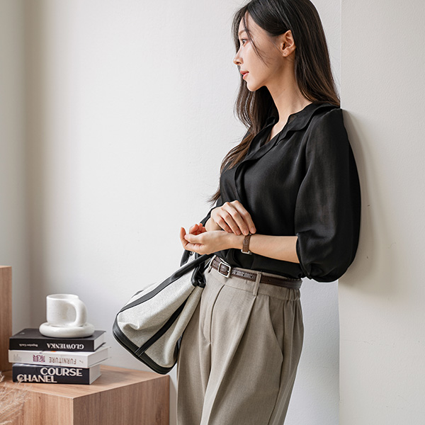 베로나 러플 훌 3/4 sleeve Blouse