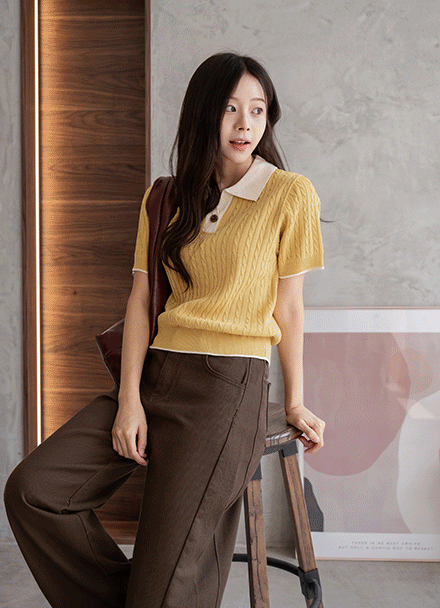 Shou shou Twiddle Color Matching Short-sleeve Knitwear Korea