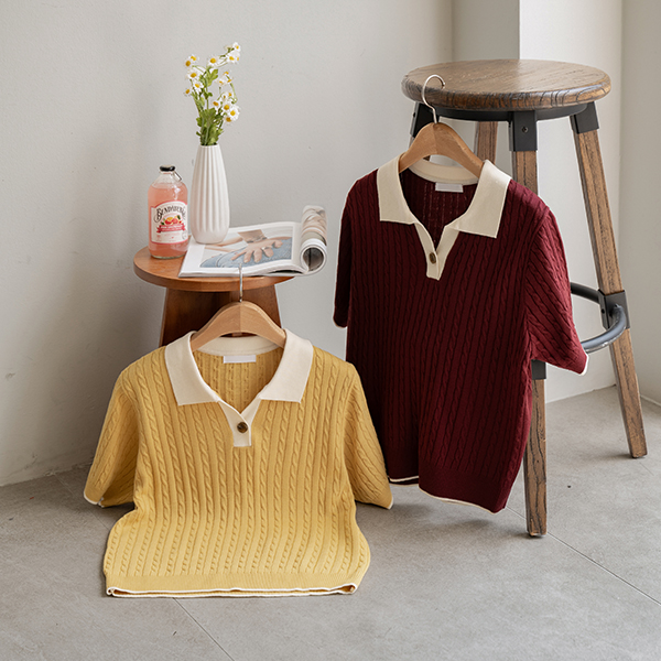 Shou shou Twiddle Color Matching Short-sleeve Knitwear