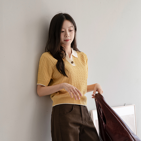 Shou shou Twiddle Color Matching Short-sleeve Knitwear
