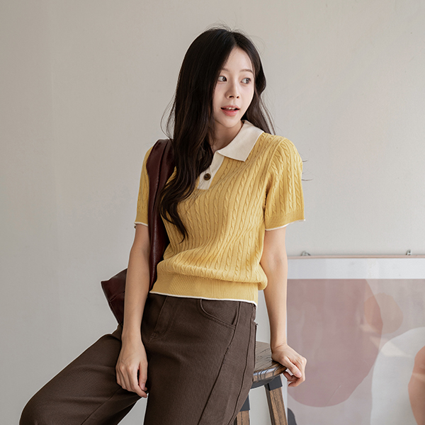Shou shou Twiddle Color Matching Short-sleeve Knitwear