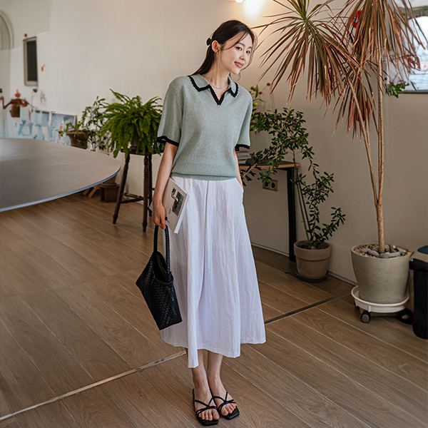 Lace Open Collar Short-sleeve Knitwear