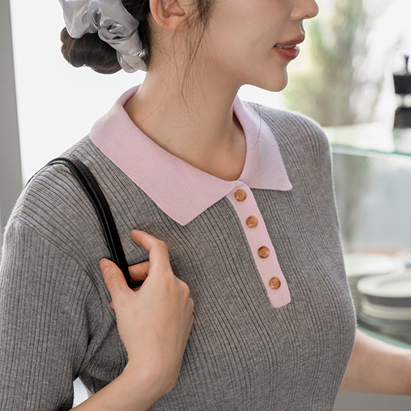London Collar Corrugated Short-sleeve Knitwear