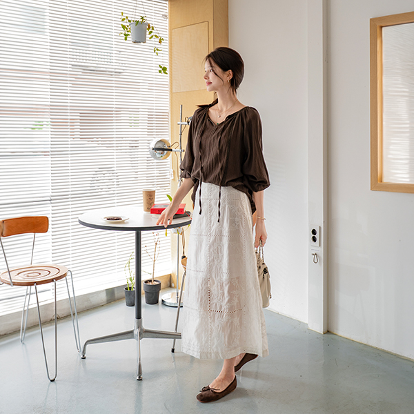Hazelnut Lyocell Ribbon Blouse