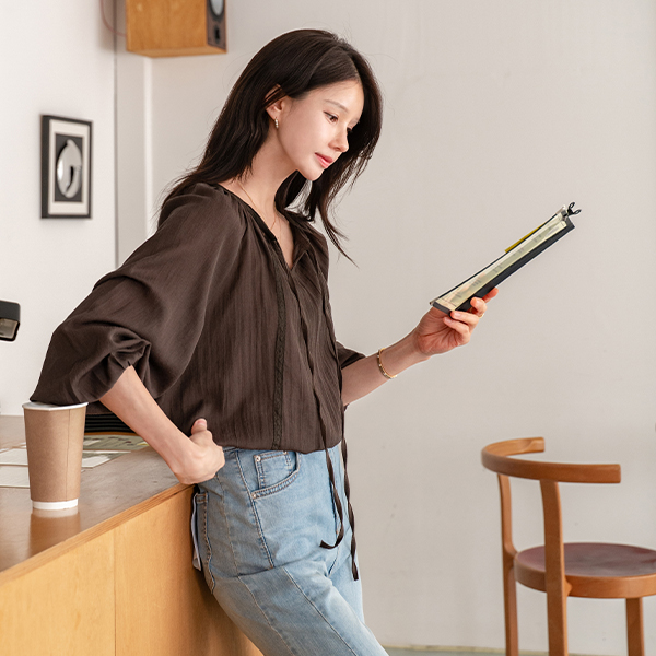 Hazelnut Lyocell Ribbon Blouse