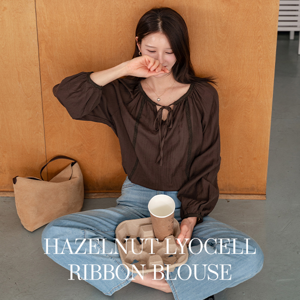 Hazelnut Lyocell Ribbon Blouse