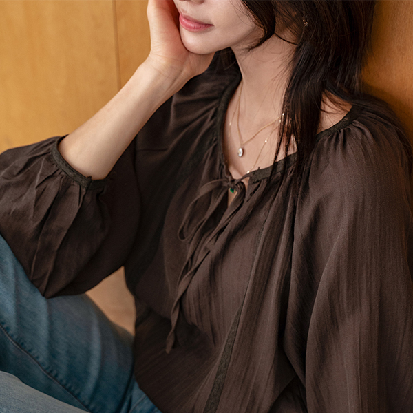 Hazelnut Lyocell Ribbon Blouse